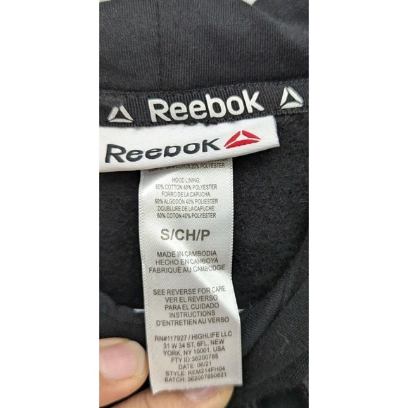 C4 Reebok Hoodie Mens Small Black Casual Pullover Hoodie Sweatshirt - Picture 3 of 3